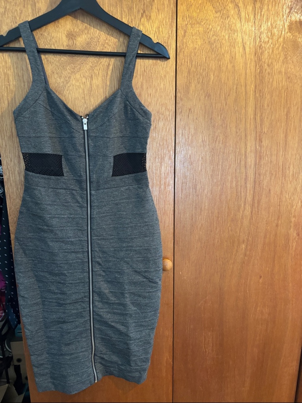 Express Grey Zip-Front Midi Bodycon Dress